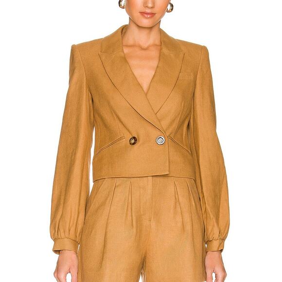 Veronica Beard Milani Cropped Linen Blazer Jacket in Camel Size 6 - Picture 2 of 7